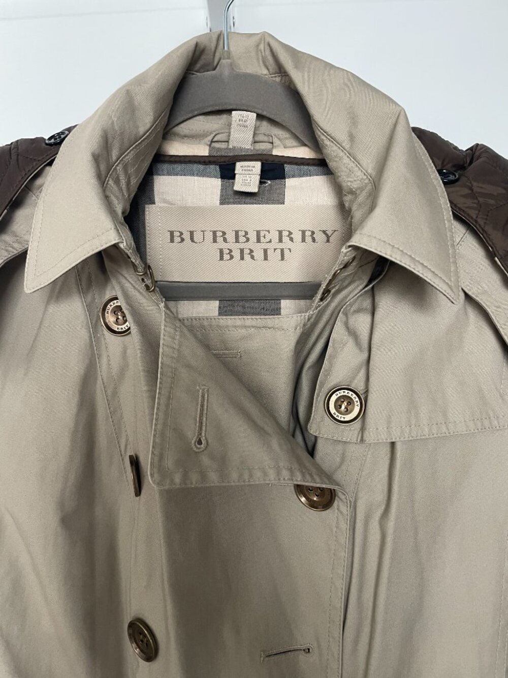Burberry Brit Tan Double Breasted Short Cotton Trench Coat with Vest Size 8 - Picture 5 of 13
